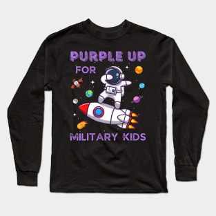 Purple Up Military Kids Military Child Month Astronaut Funny Long Sleeve T-Shirt